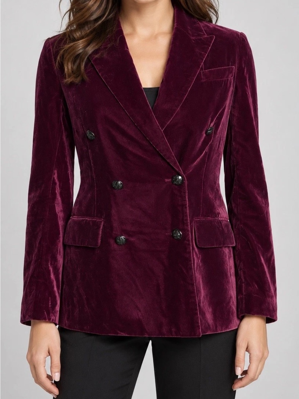 Lauren Ralph Lauren Burgundy Velvet Double-Breasted Blazer